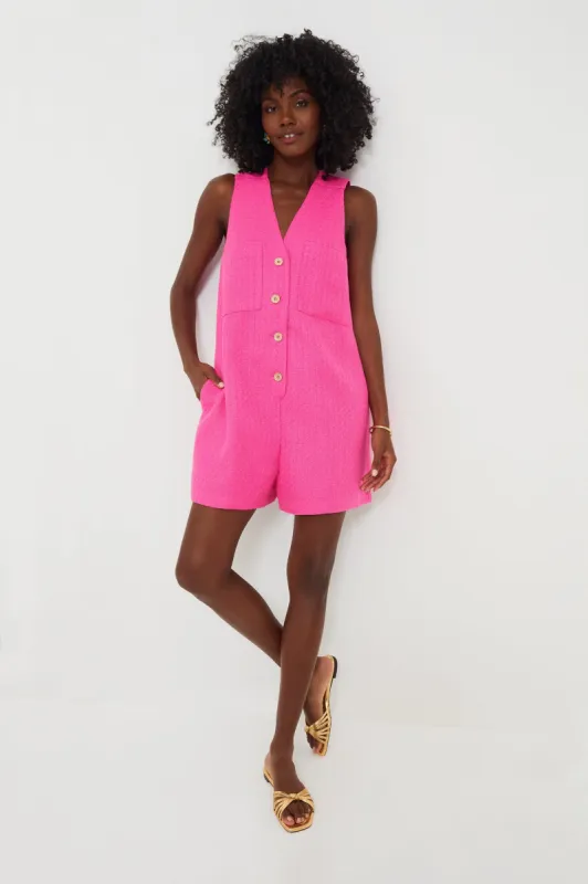 Hot Pink Textured Myla Romper made by Tuckernuck