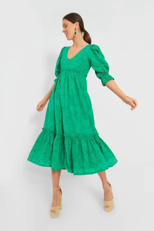 Green Puff Sleeve Lorelei Midi Dress sold by Tuckernuck