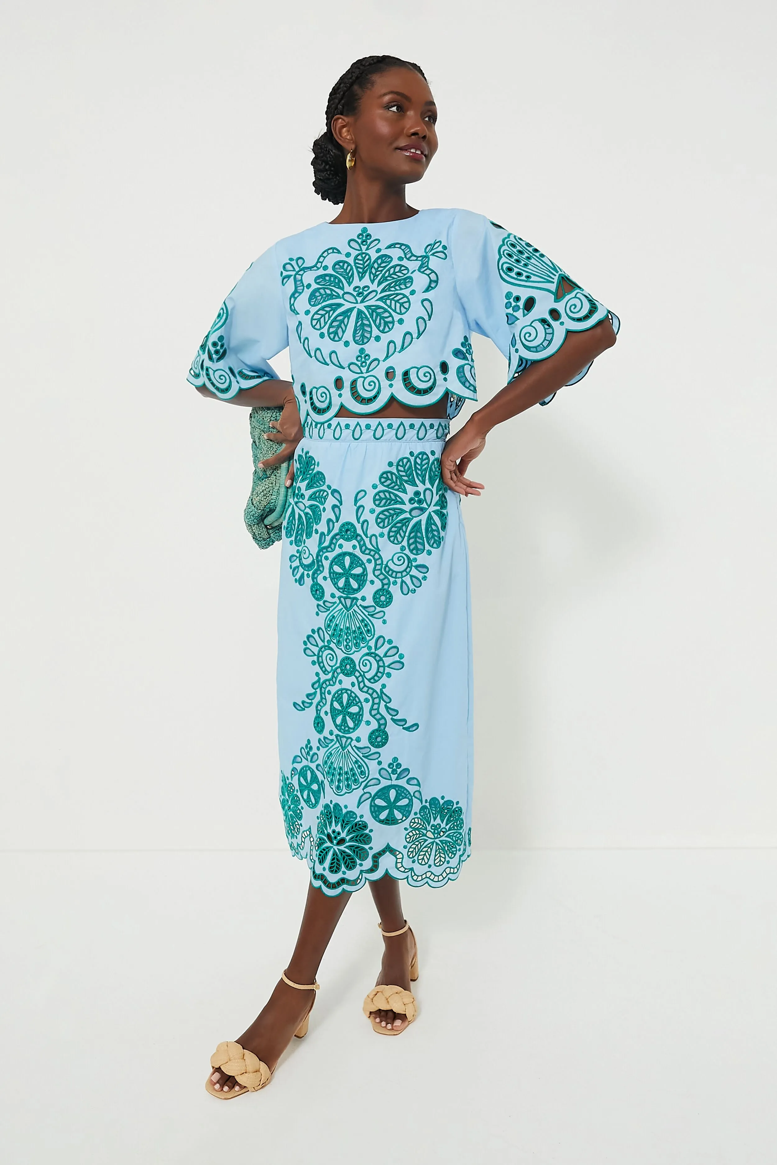 Light Blue and Green Richelieu Midi Skirt sold by Tuckernuck product image thumbnail 2