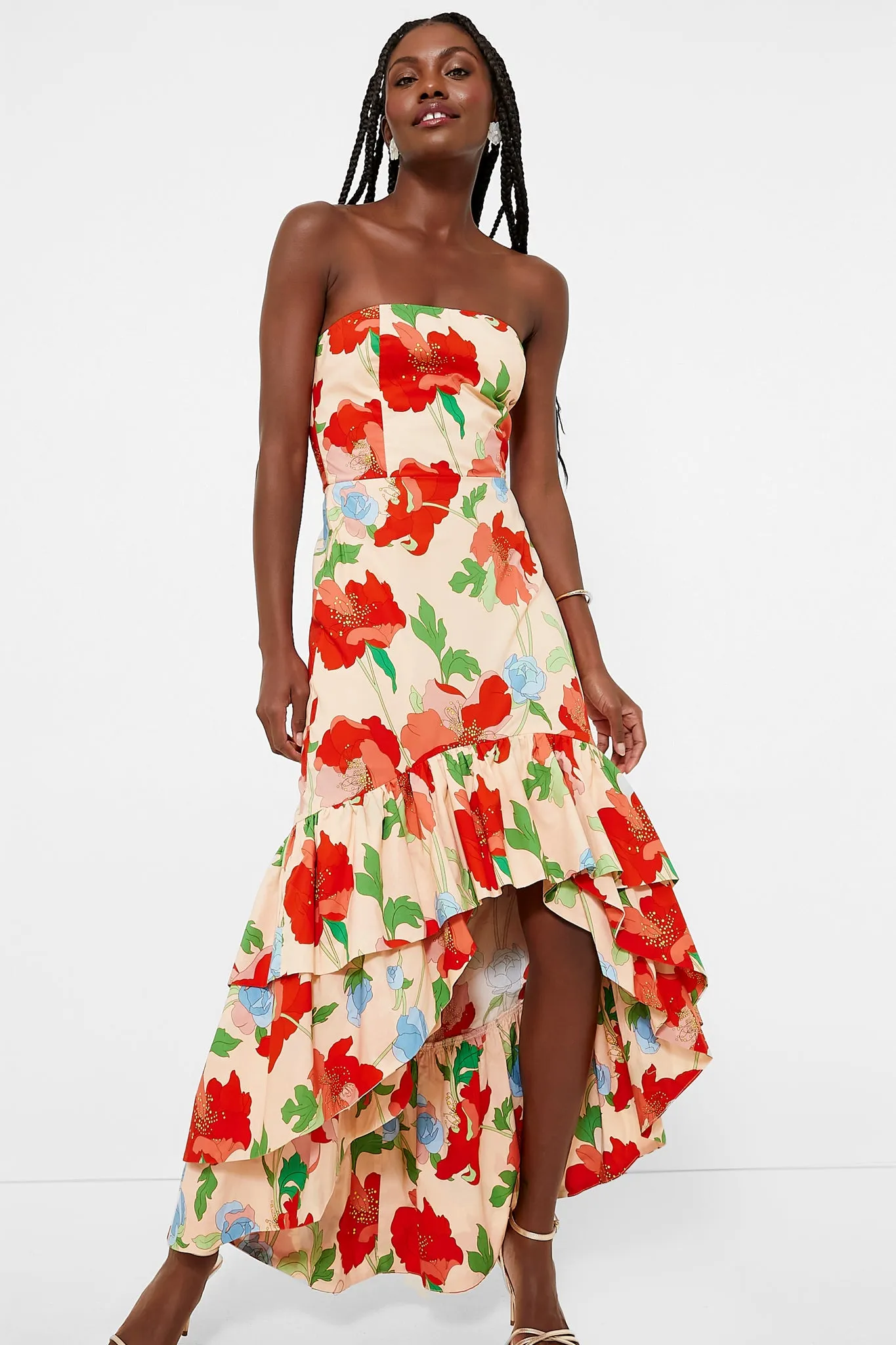 Red Multi Floral Strapless Malory Dress sold by Tuckernuck