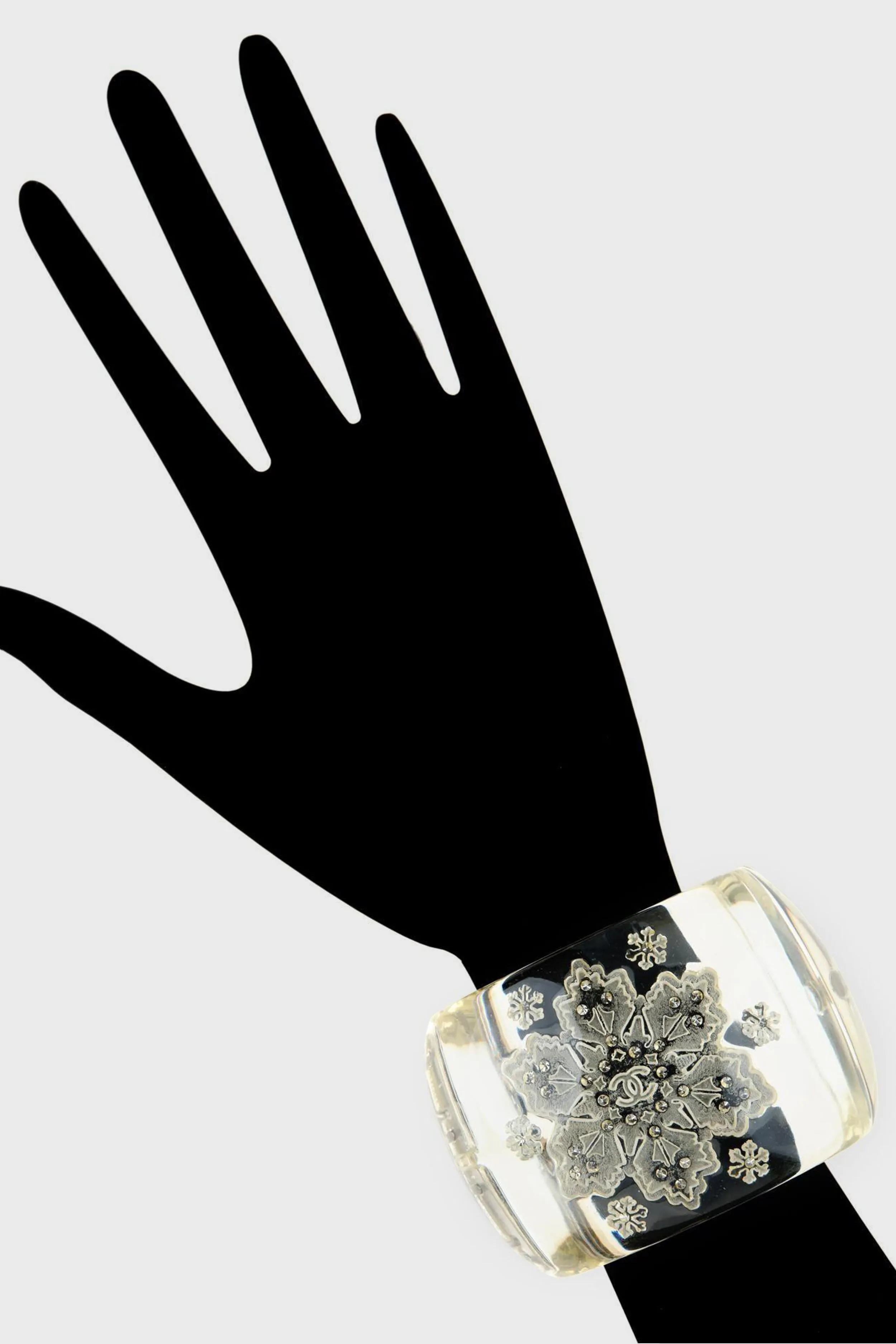 Chanel Vintage Wide Cuff Bracelet 2005 Snowflake Lucite Diamante Crystal 2" sold by Tuckernuck product image thumbnail 2
