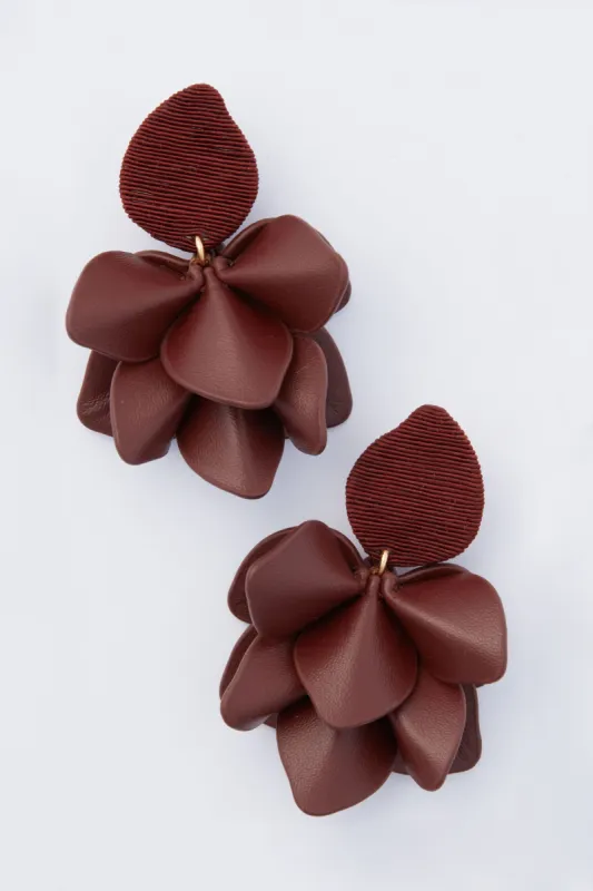 Chocolate Brown Silk and Leather Orchid Earrings sold by Tuckernuck