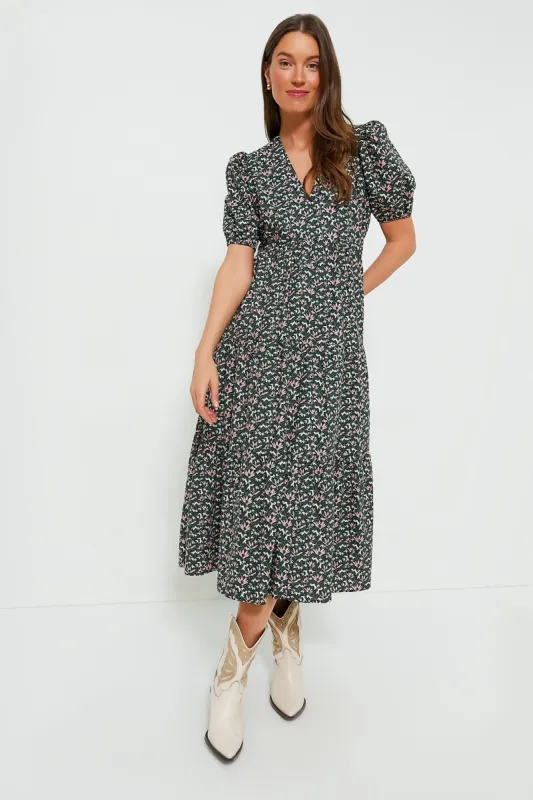 Green & Pink Floral Tiered Sadie Midi Dress sold by Tuckernuck