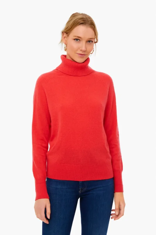 Candy Red Cashmere Ribbed Trim Turtleneck sold by Tuckernuck