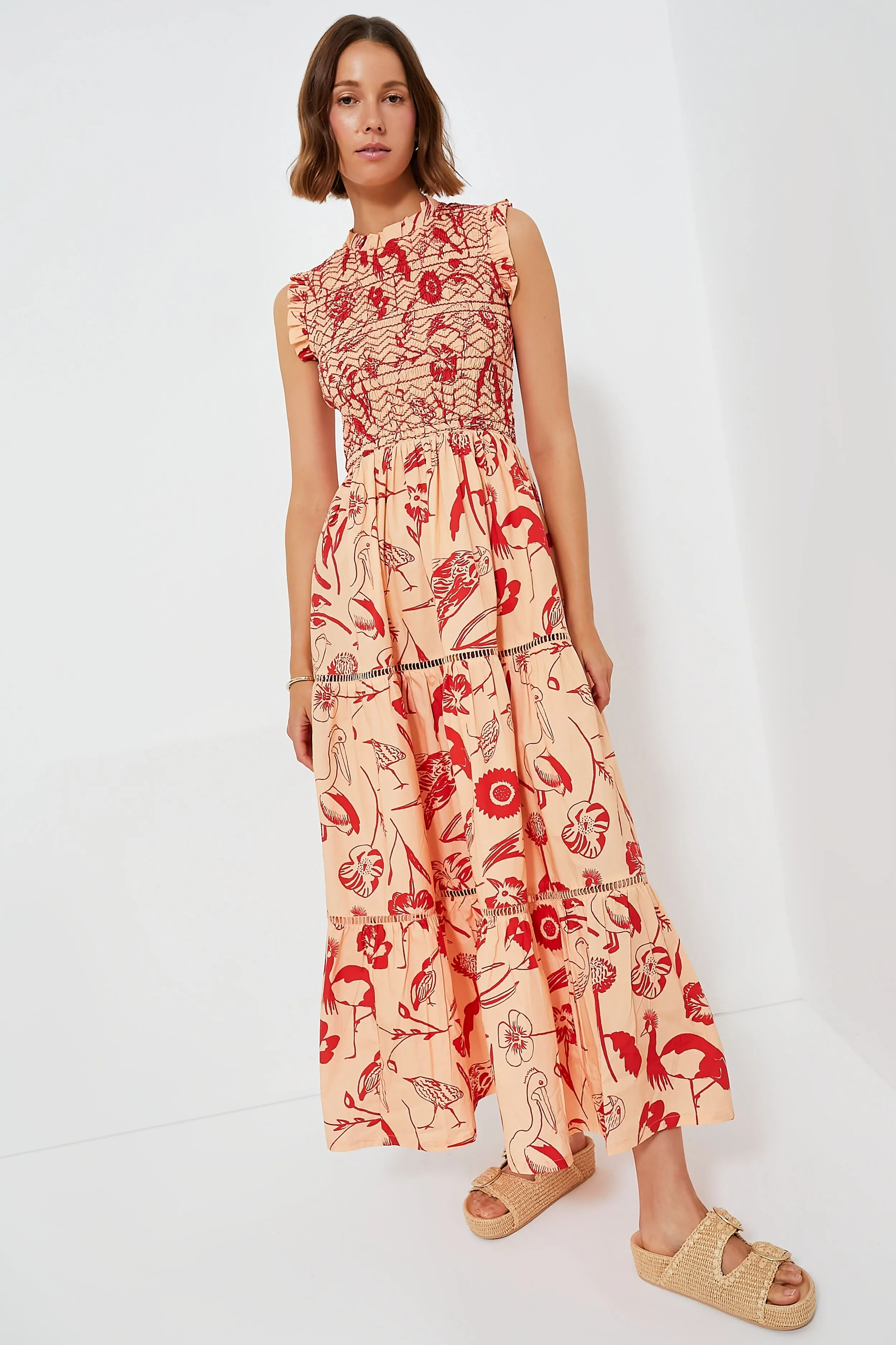 Audubon Red Sleeveless Smocked Maxi Dress sold by Tuckernuck