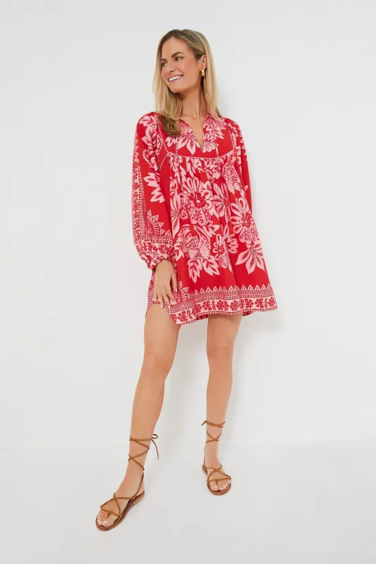 Red Long Sleeve Flora Tapestry Mini Dress made by Tuckernuck
