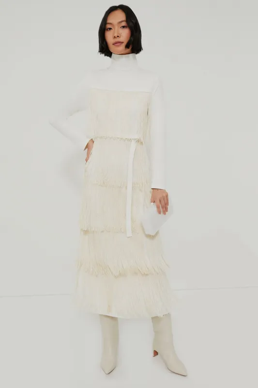 Ivory Fringe Midi Dress made by Emerson Fry