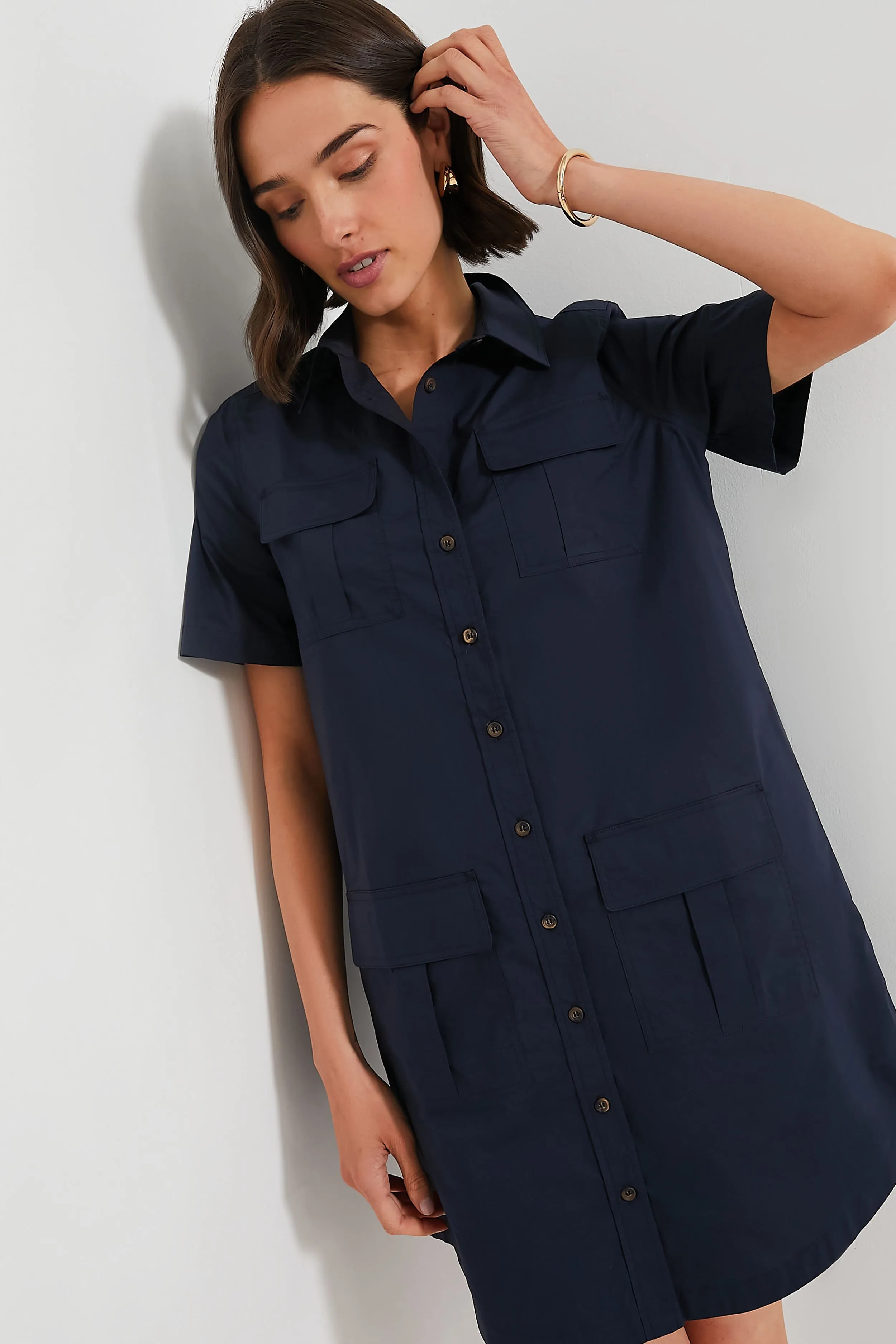 Navy Lightweight Poplin Nala Dress sold by Tuckernuck