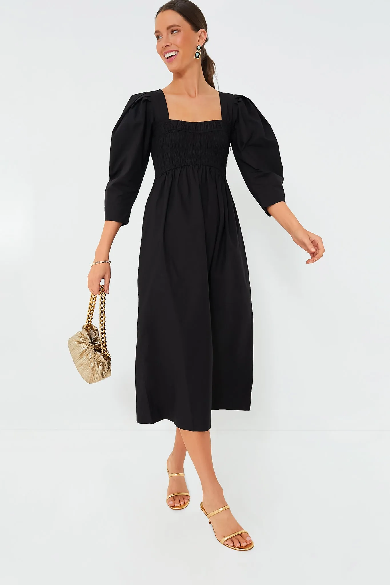 Black Cotton Poplin Open-Neck Smock Long Dress sold by Tuckernuck product image thumbnail 2