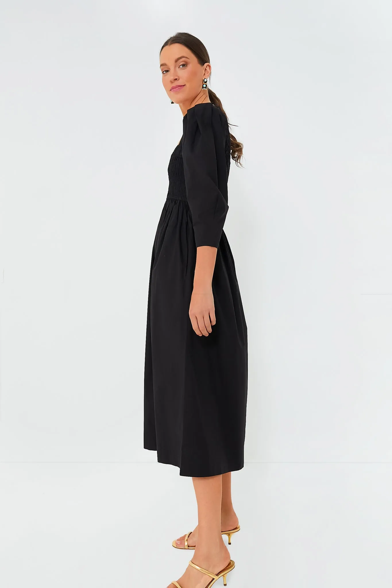 Black Cotton Poplin Open-Neck Smock Long Dress sold by Tuckernuck product image thumbnail 3