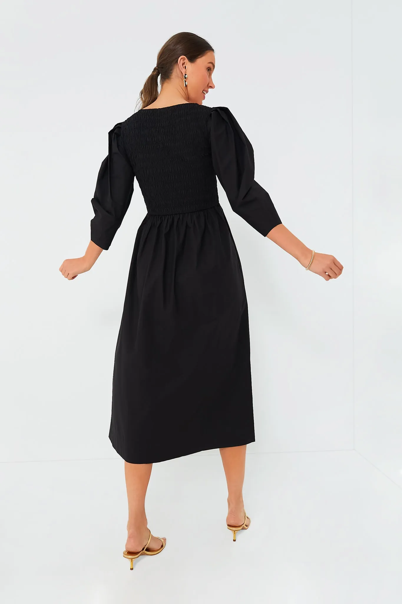 Black Cotton Poplin Open-Neck Smock Long Dress sold by Tuckernuck product image thumbnail 4