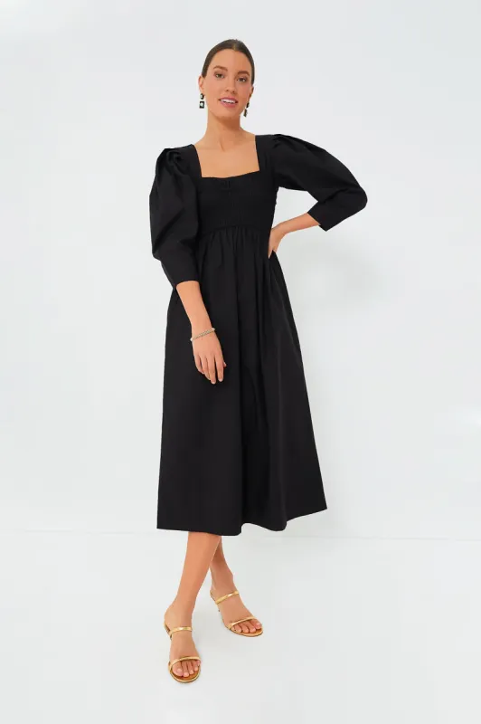 Black Cotton Poplin Open-Neck Smock Long Dress sold by Tuckernuck