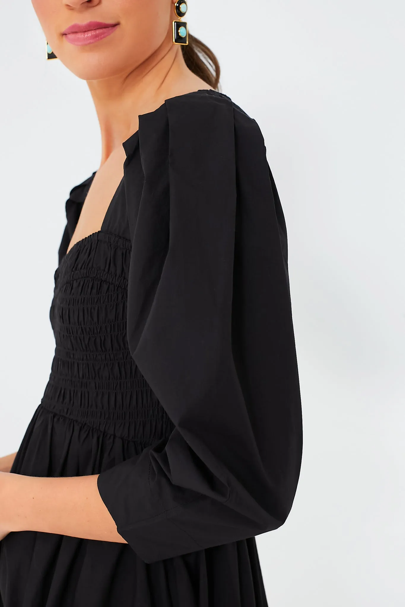 Black Cotton Poplin Open-Neck Smock Long Dress sold by Tuckernuck product image thumbnail 5