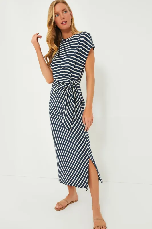 Navy and Cream Stripe Vanina Cinched Waist Dress sold by Tuckernuck