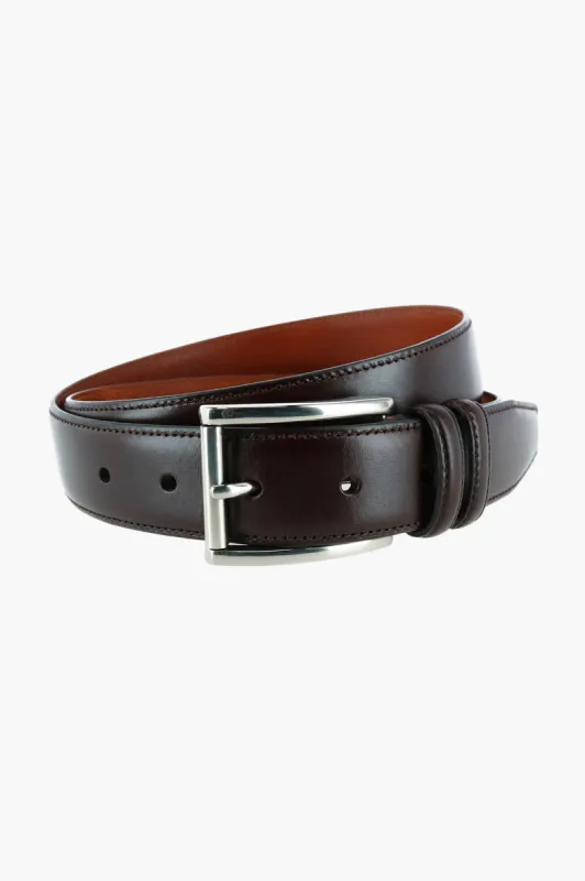 Dark Brown Lorenzo 32mm Dropped Edge Leather Belt made by Trafalgar