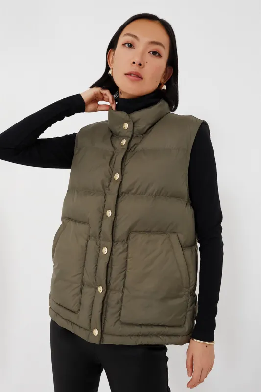 Olive Green Inez Puffer Vest sold by Tuckernuck