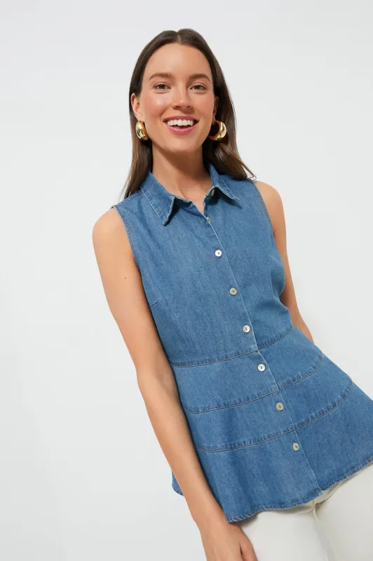 Denim Sleeveless Ashlen Blouse sold by Tuckernuck