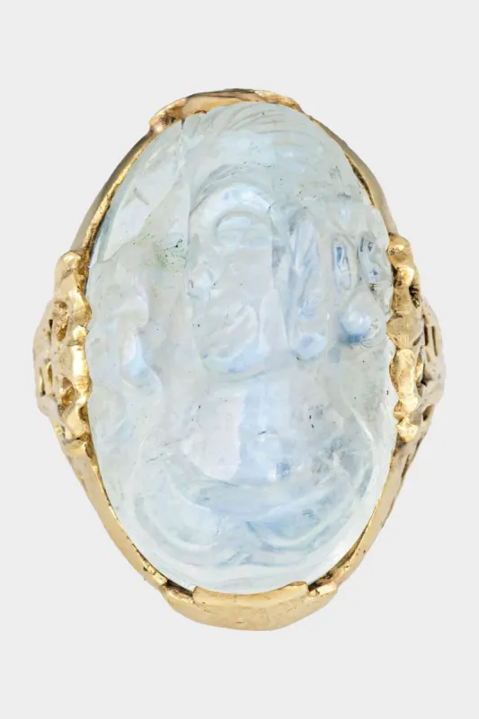 Vintage Art Deco Carved Moonstone 14k Yellow Gold Cameo Ring sold by Tuckernuck