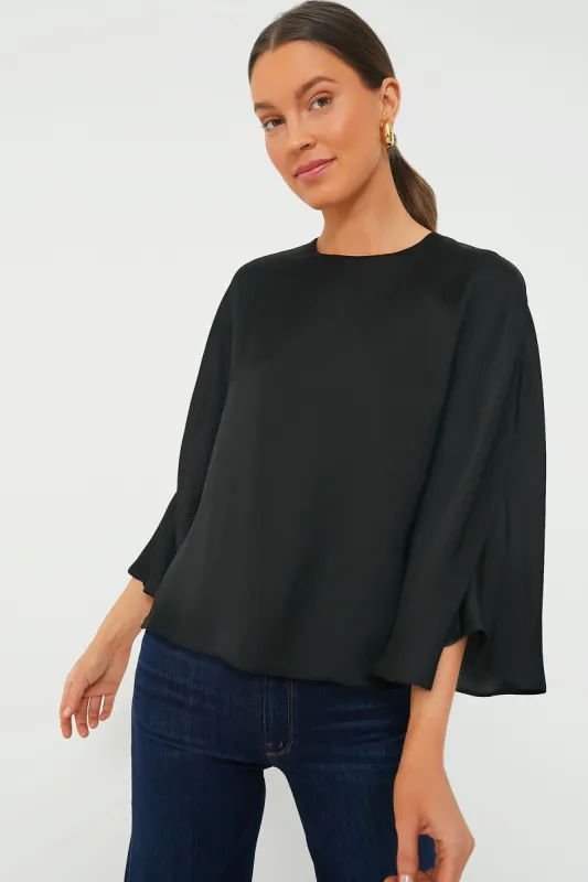 Black Satin Twill Selma Cape Blouse sold by Tuckernuck