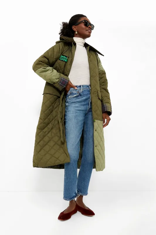 Fern Light Moss Barbour Ganni Quilted Burghley Jacket sold by Tuckernuck