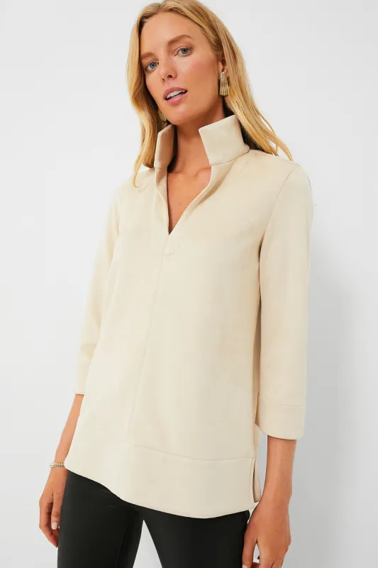 Bone Suede Margot Stand Collar Blouse sold by Tuckernuck