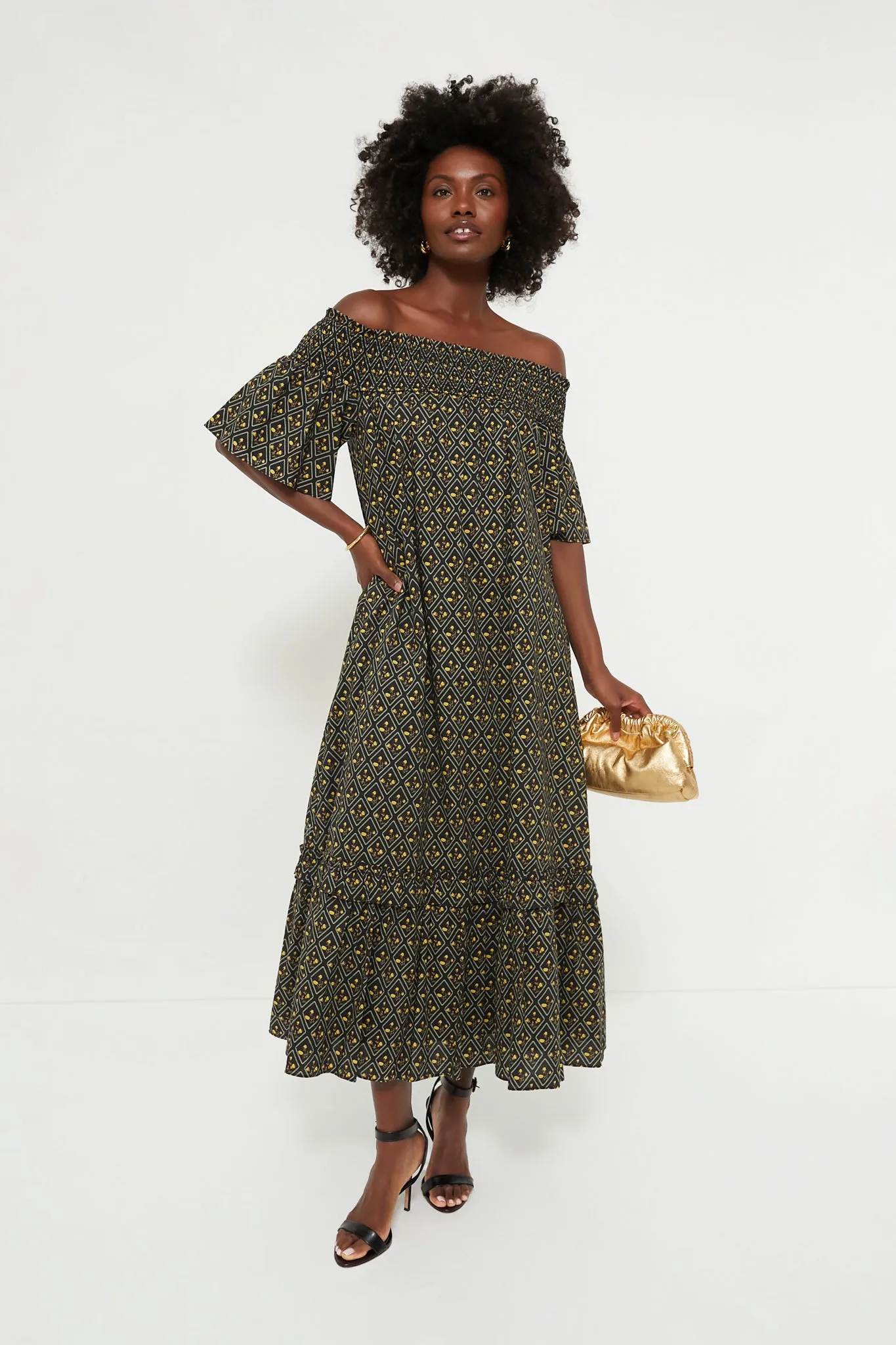 Black Floral Shirred Capri Maxi Dress sold by Tuckernuck