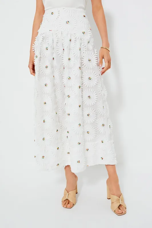 White Daisy 3D Flower Maxi Skirt sold by Tuckernuck