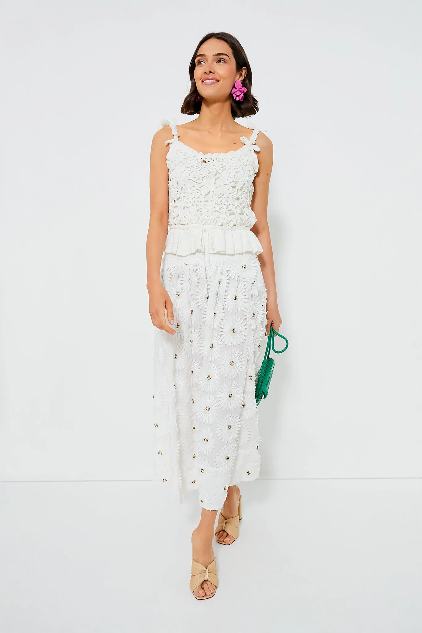 White Daisy 3D Flower Maxi Skirt | Parallel