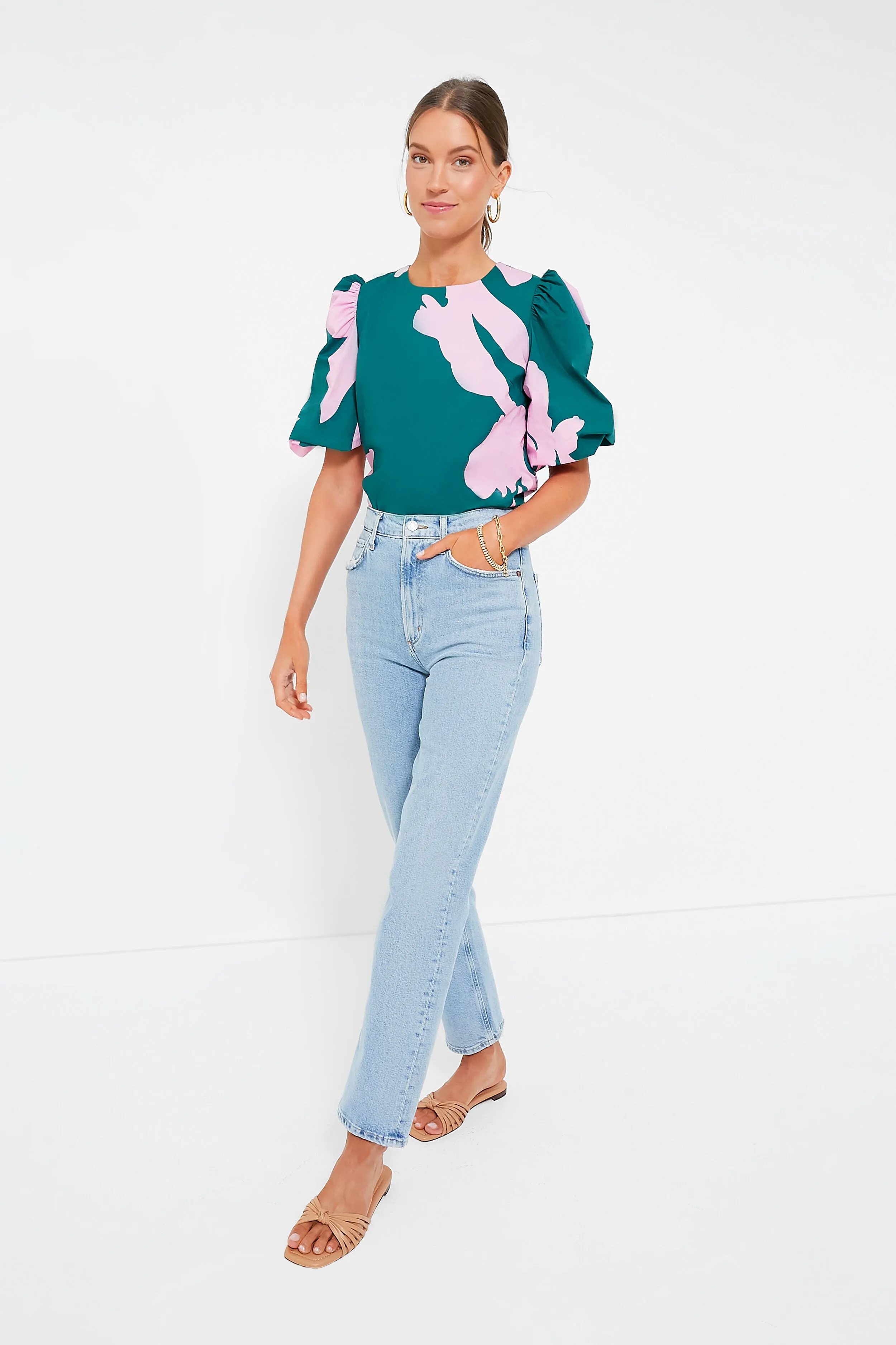 Pink & Green Penelope Puff Sleeve Top sold by Tuckernuck product image thumbnail 2
