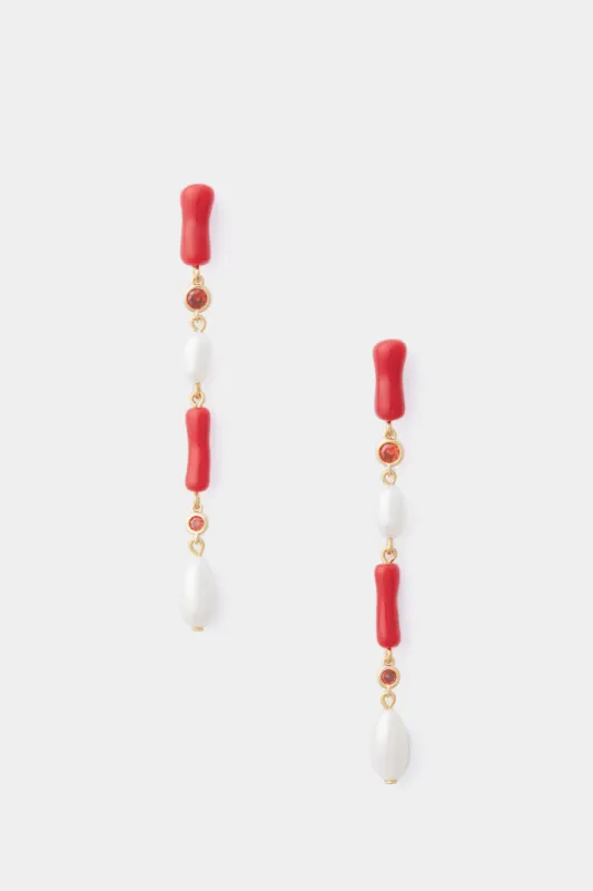 Coral and Pearl Drop Earrings sold by Tuckernuck
