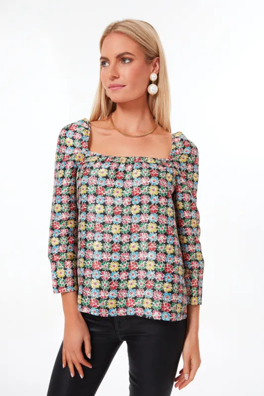 Punchy Jacquard Pink Emilie Blouse sold by Tuckernuck