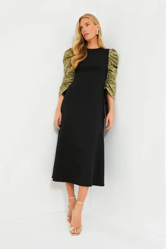 Black Juliet Maxi Dress with Green Printed Sleeves sold by Tuckernuck