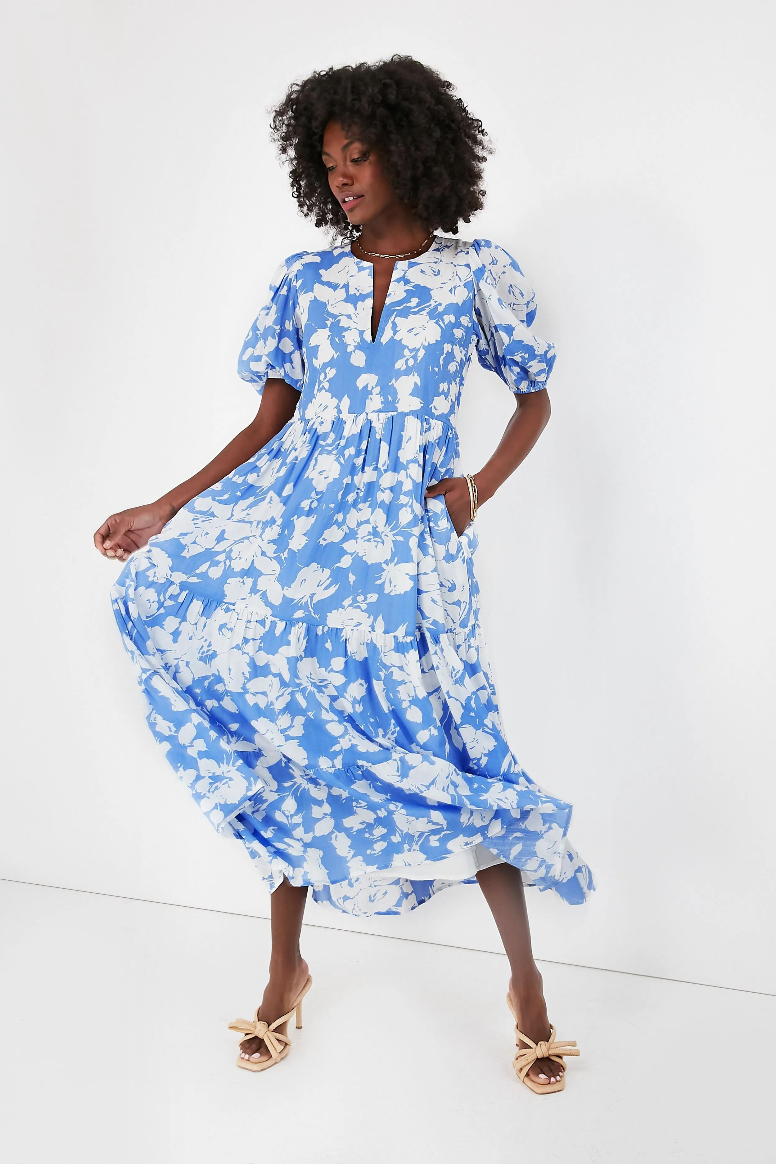 Blue and White Floral Cisco Maxi Dress sold by Tuckernuck product image thumbnail 4