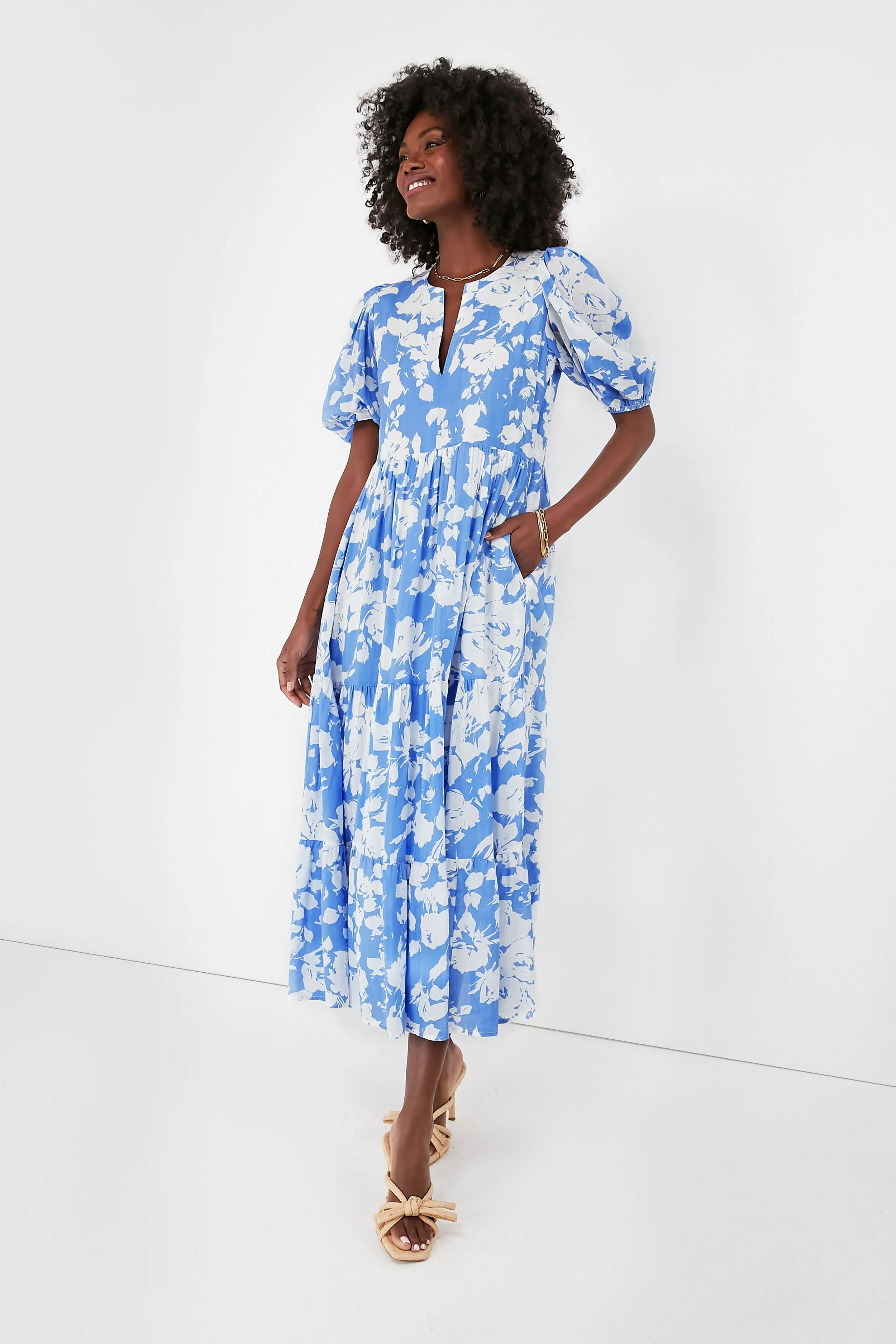 Blue and White Floral Cisco Maxi Dress sold by Tuckernuck product image thumbnail 3