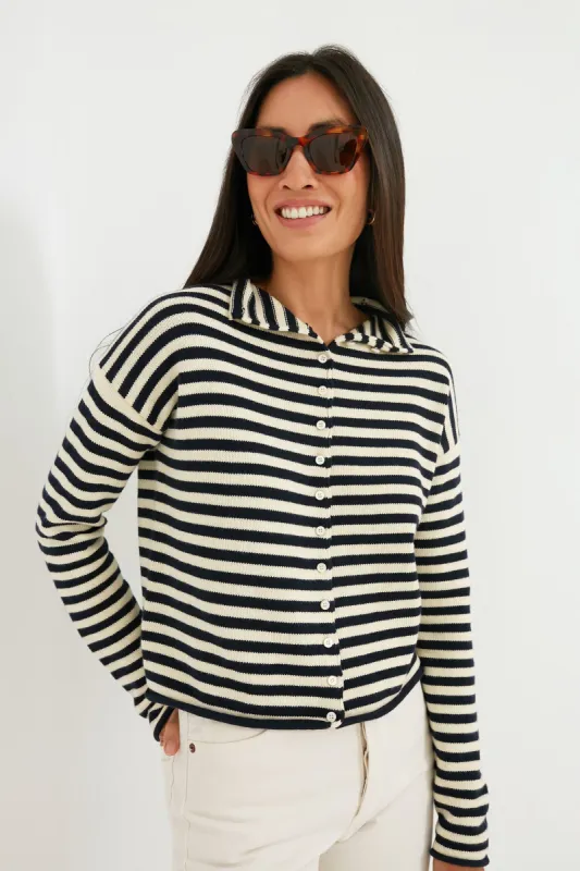 Navy and Ivory Stripe Taylor Cardigan sold by Tuckernuck