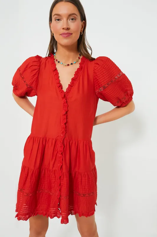 Red Antonina Solid Cotton Puff Sleeve Dress sold by Tuckernuck