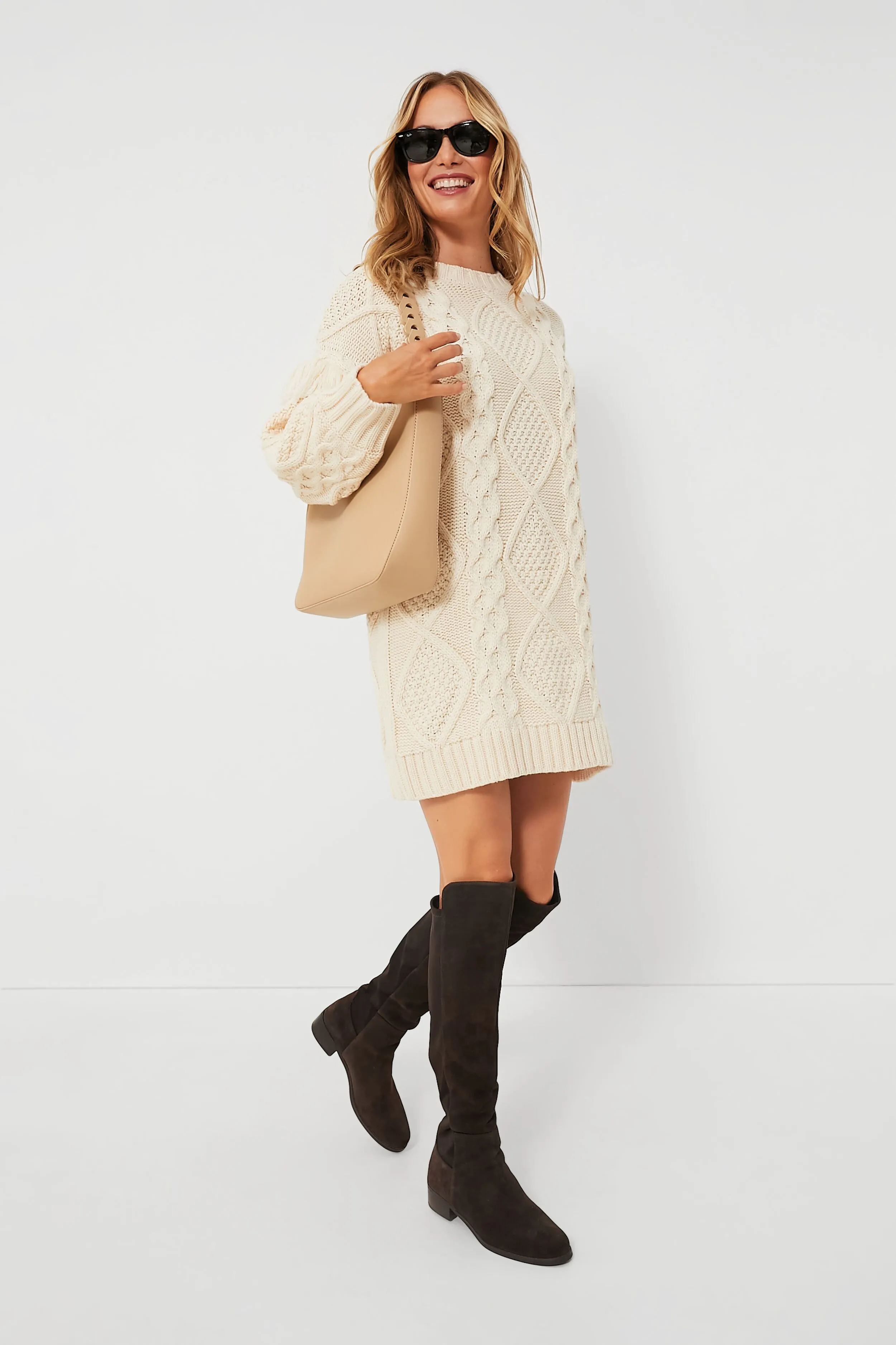 white christmas dresses Taupe Fringe Cable Knit Carly Sweater