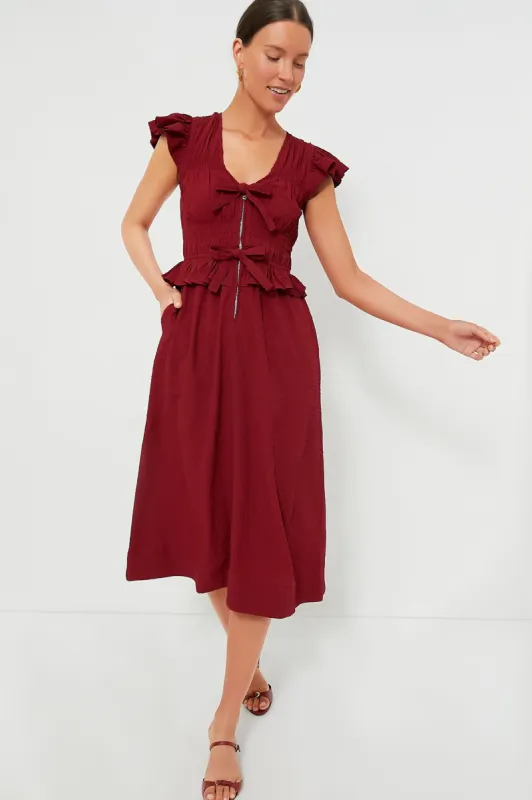 Red Regina Seersucker Flutter Sleeve Dress made by Sea New York