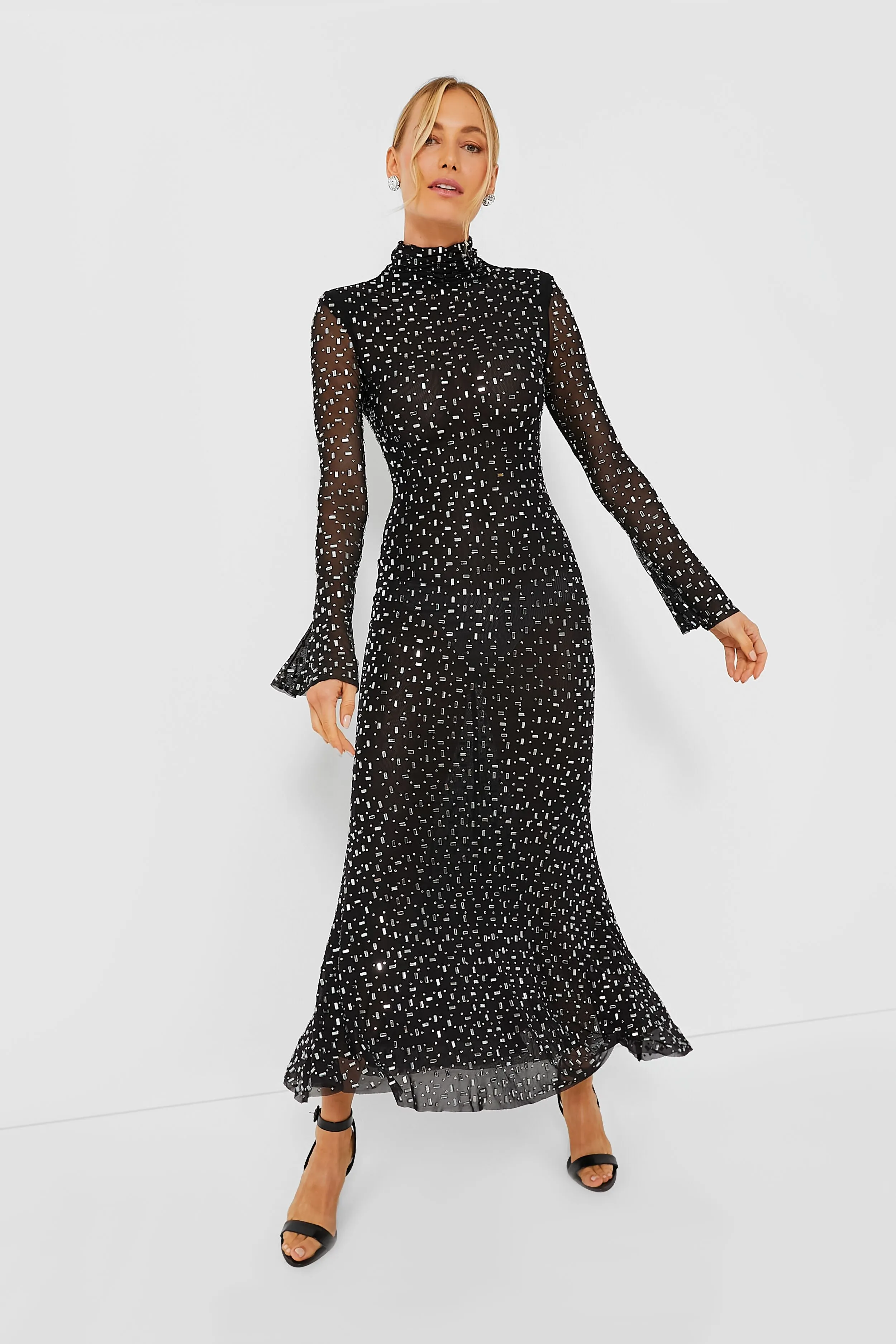 Black Square Rhinestone Mesh Midi Dress sold by Tuckernuck