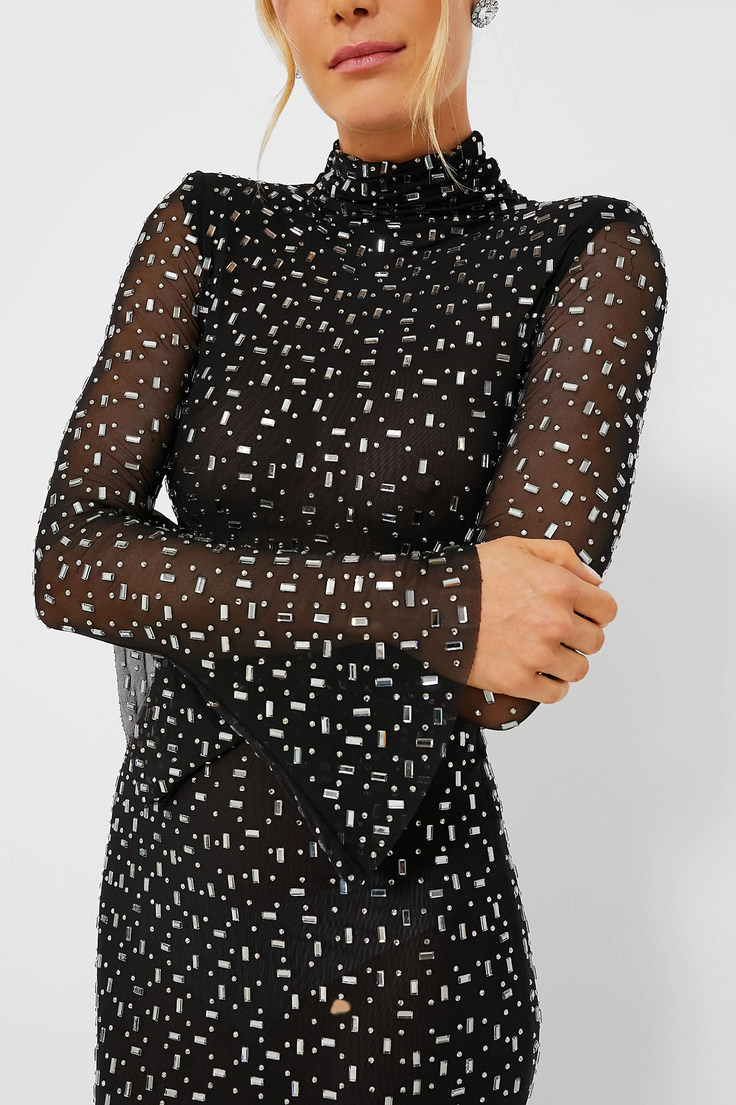 Black Square Rhinestone Mesh Midi Dress sold by Tuckernuck product image thumbnail 5