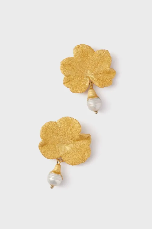 Gold Geranium Leaf and Pearls Studs sold by Tuckernuck