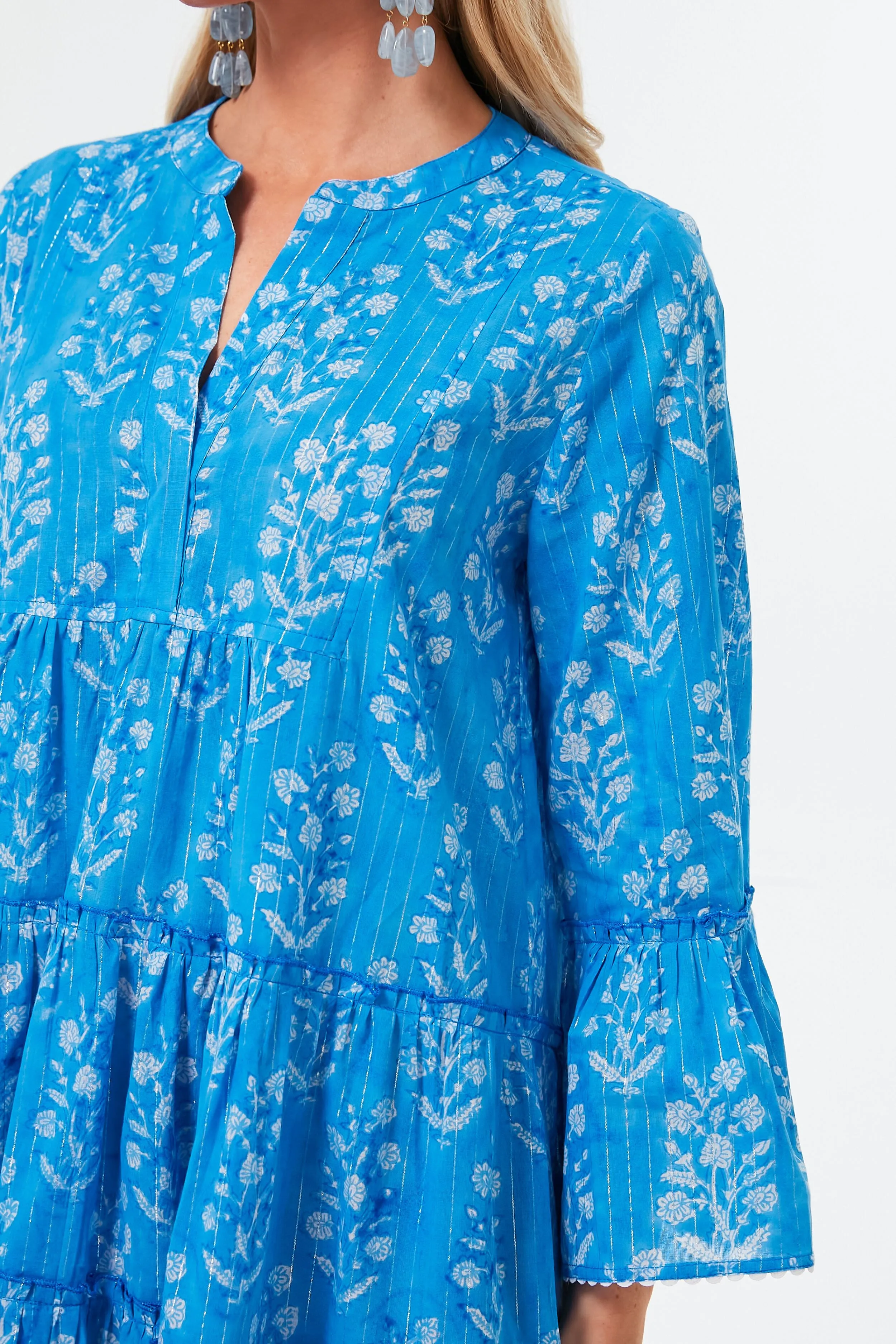 Sapphire Small Flower Lurex Flared Sleeve Dress sold by Tuckernuck product image thumbnail 5