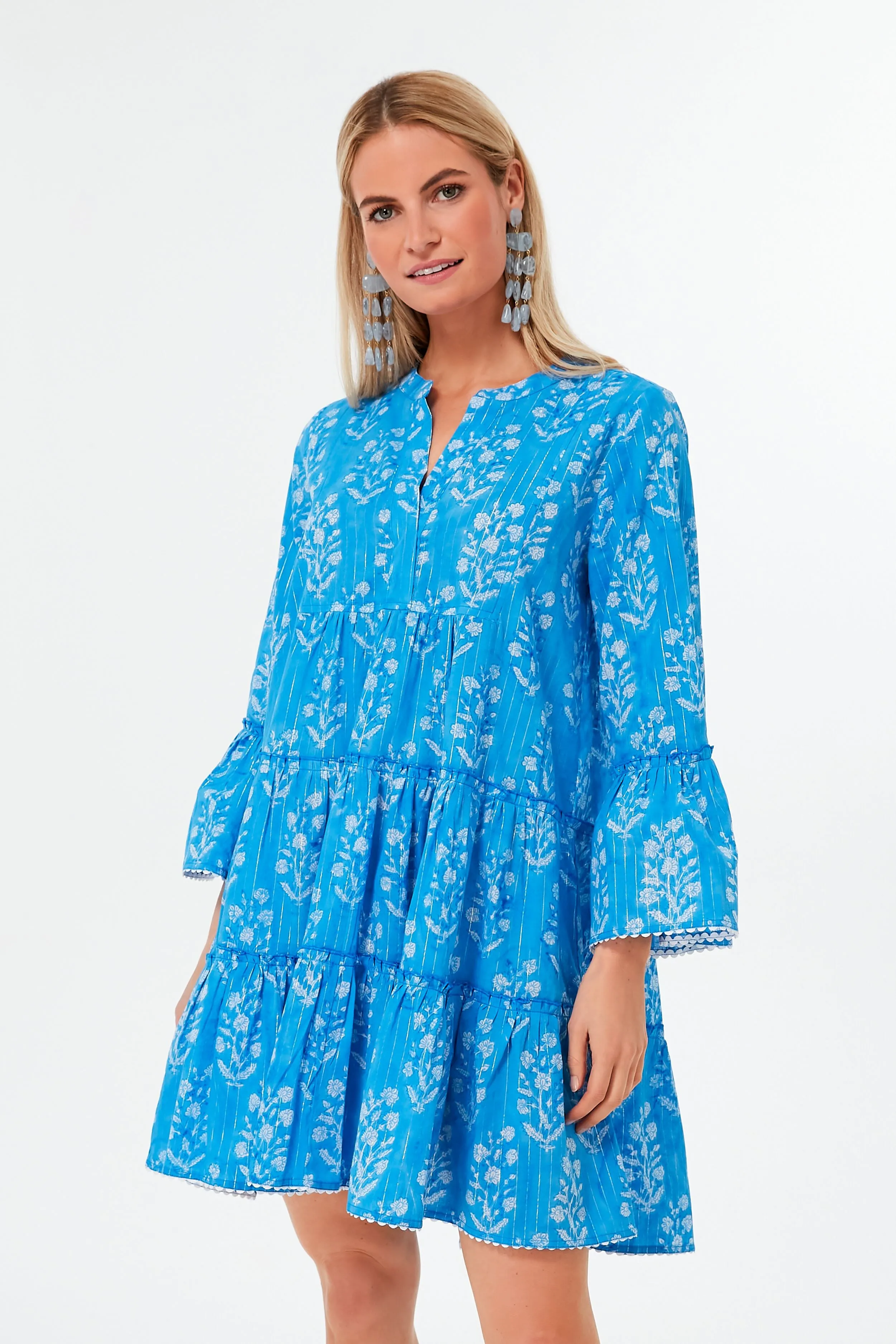 Sapphire Small Flower Lurex Flared Sleeve Dress sold by Tuckernuck product image thumbnail 2