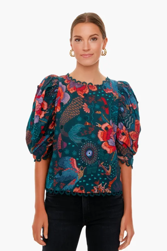 Teal River Creatures Blouse made by Tuckernuck