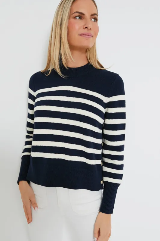 Navy and Ivory Striped Cropped Bexley Sweater sold by Tuckernuck