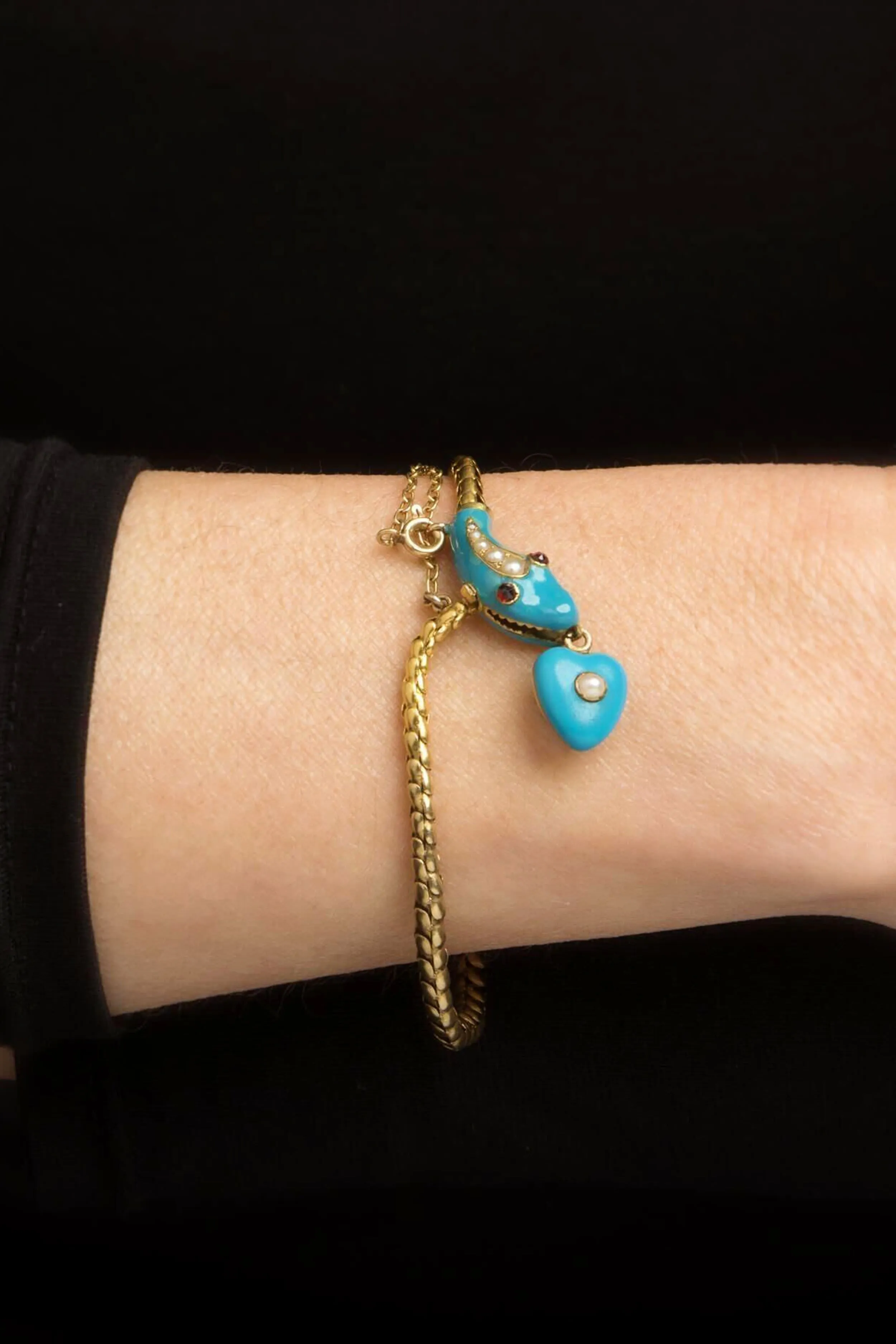 Antique Victorian Snake Bracelet 18 Karat Gold Blue Enamel sold by Tuckernuck product image thumbnail 4