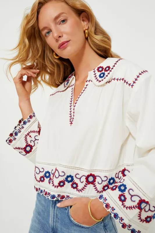 Cream Multi Soren Embroidery Long Sleeve Top sold by Tuckernuck