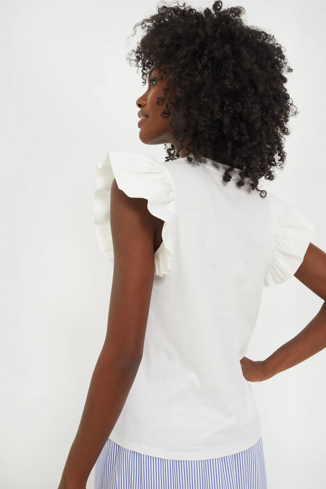 White Kaia Flutter Sleeve Tee sold by Tuckernuck product image thumbnail 4