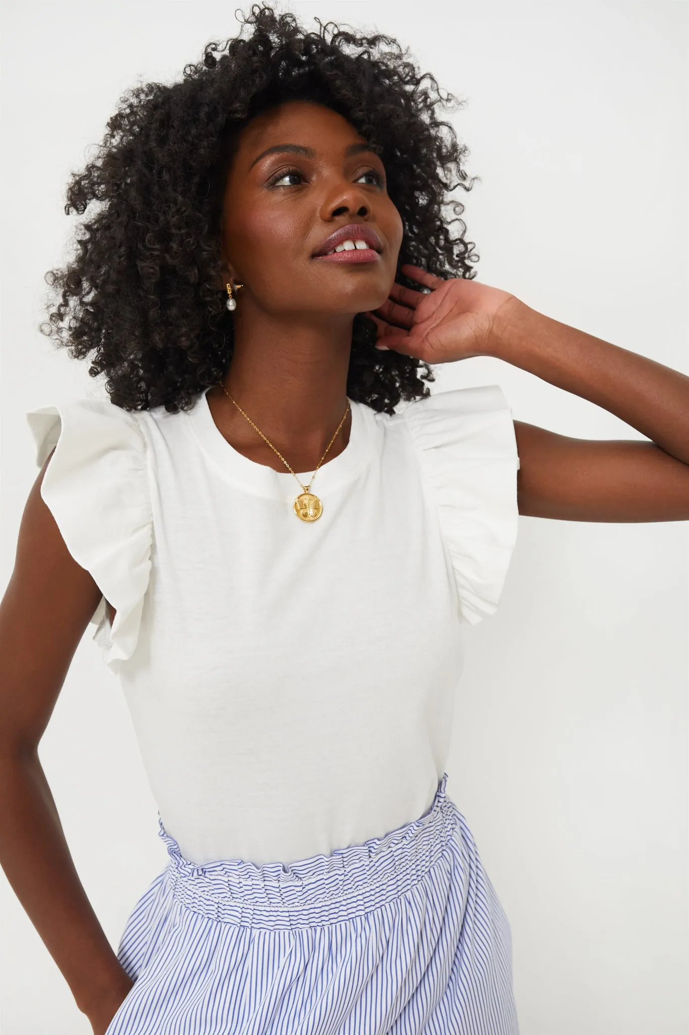 White Kaia Flutter Sleeve Tee sold by Tuckernuck