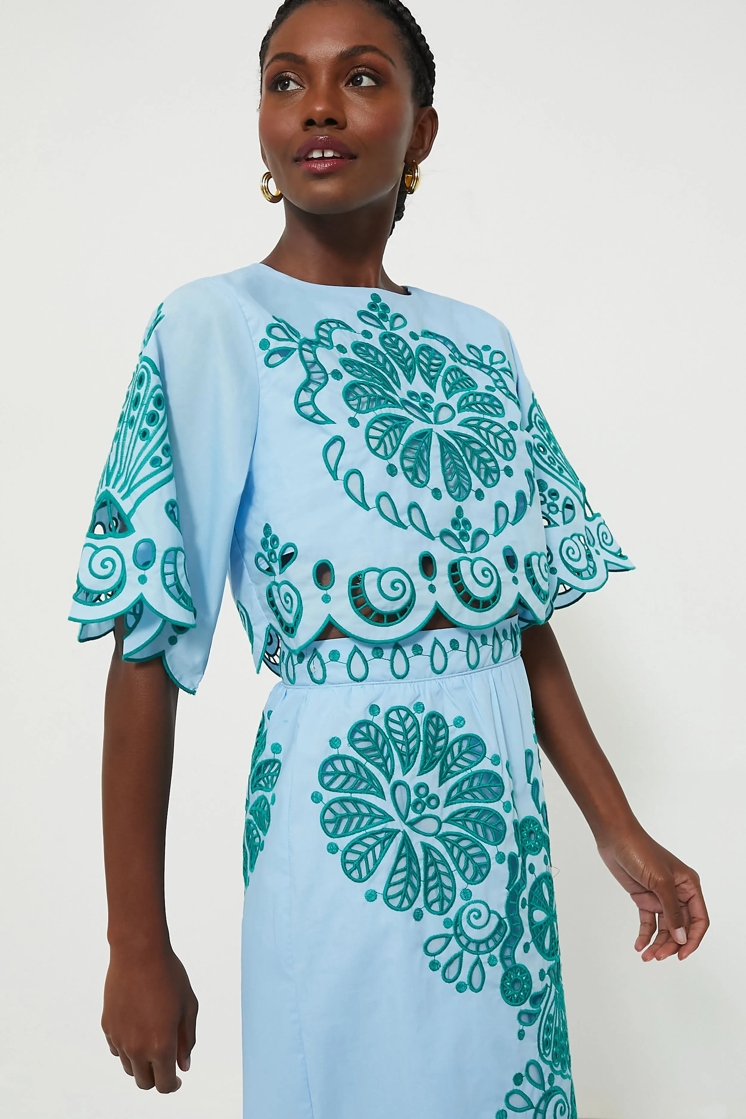 Light Blue and Green Richelieu Crop Top sold by Tuckernuck product image thumbnail 3